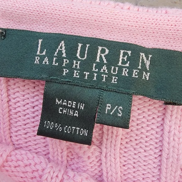 Lauren Ralph Lauren Petit Pink Cable Knit Sweater petit Small Academia Preppy - Picture 2 of 10